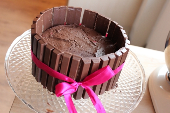 Kit Kat cake, before topping is added